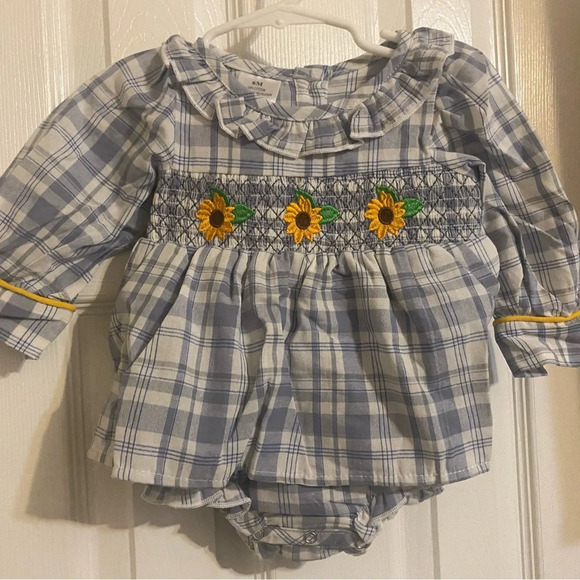 New Smocked Sunflower Bubble Romper - Picture 3 of 7